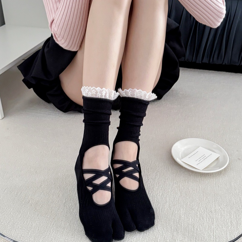 Pilates & Yoga Vida - Yoga-Socken mit Spitzenbesatz und geteiltem Zehenbereich,